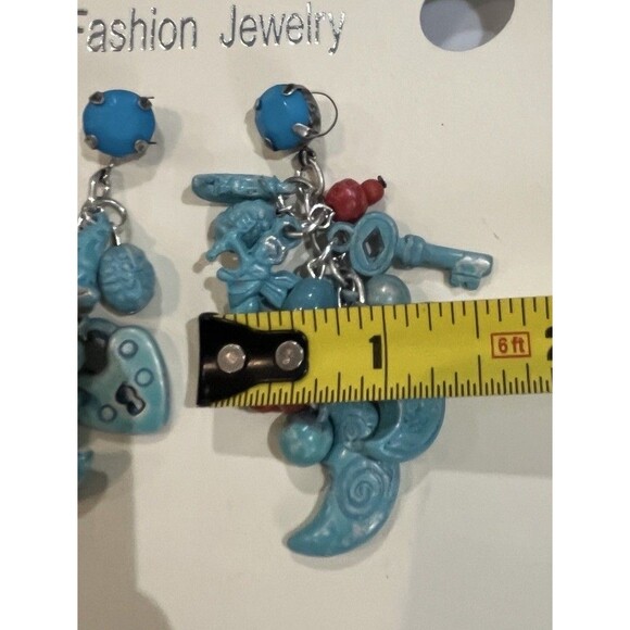 Cha Cha Blue Moon Cherubs Dangle Bib Chocker Necklace Set Silver Tone Celestial - Picture 10 of 10